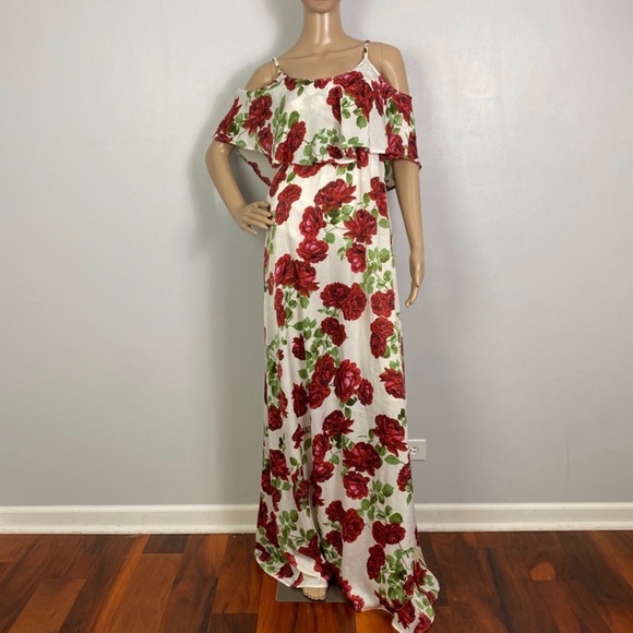 SHOW ME YOUR MUMU FLORAL COLD-SHOULDER RUFFLE MAXI DRESS - Picture 2 of 10